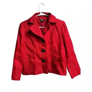 Lauren Ralph Lauren Blazer Women's 6 Red Linen Nautical 3/4 Sleeves